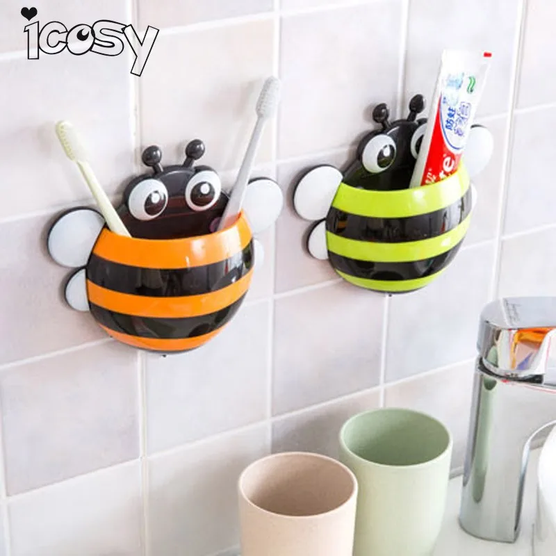 

Cute Bee Toothpaste Dispenser Bathroom Accessories Lovely Toothbrush Holder Toothpaste Powerful Suction Kit Combination Kids D15
