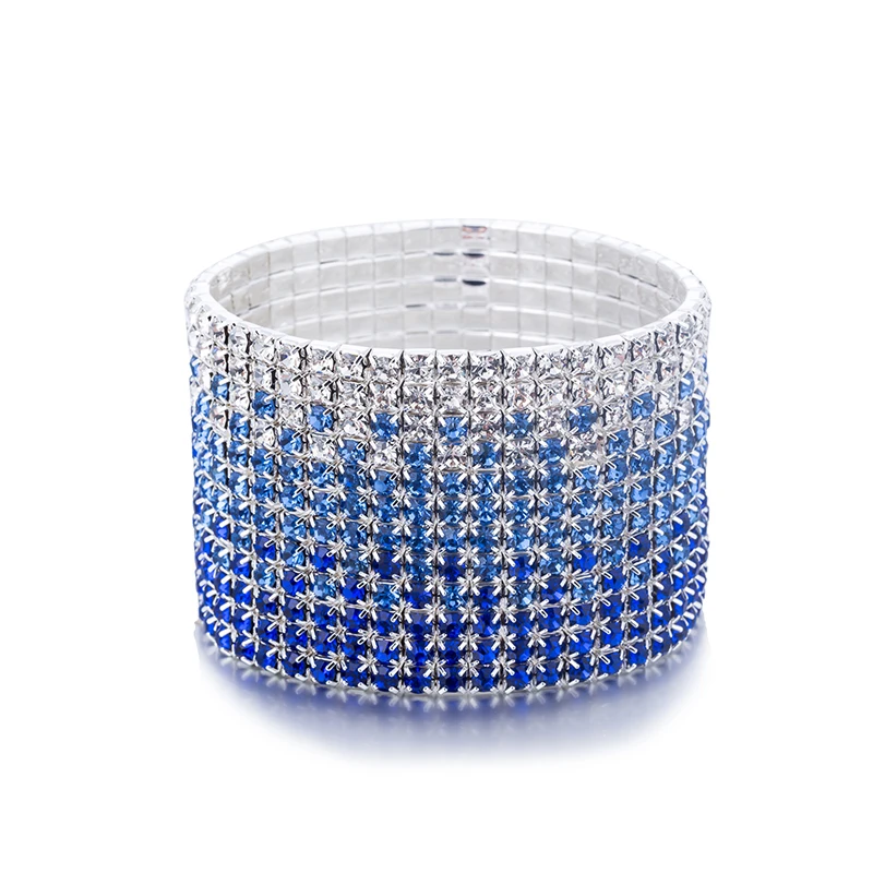 12 со стразами в ряд браслет для женщин посеребренный синий и прозрачный кристалл сочетание свадебный браслет