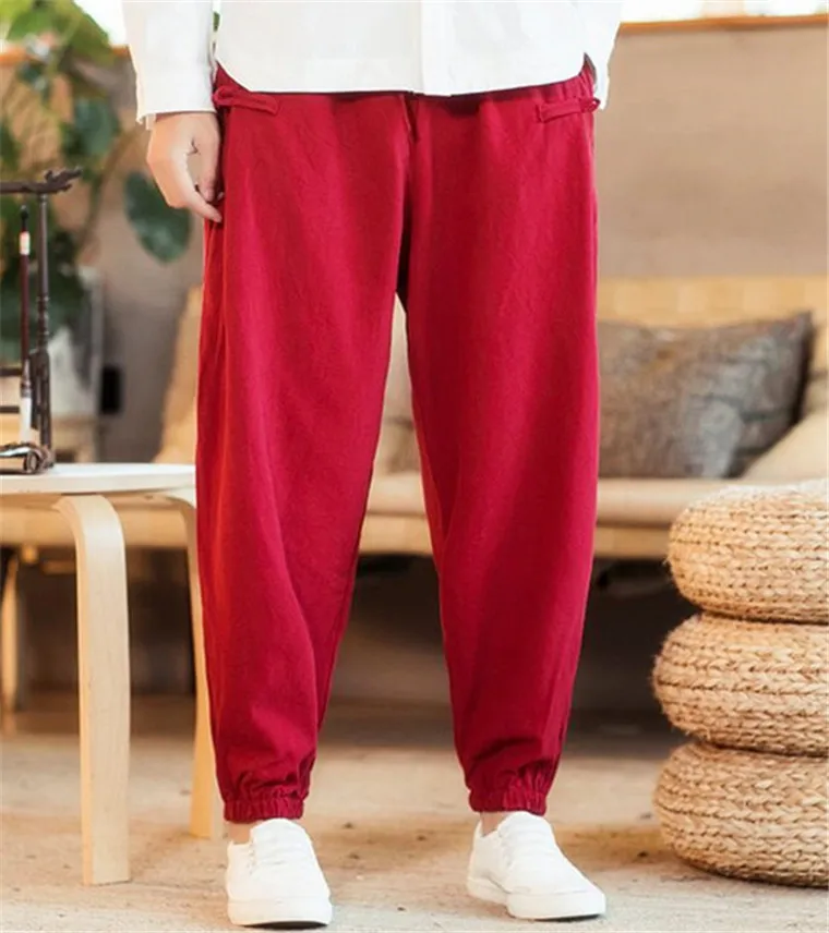 Plus Size Cotton Linen Harem Pants Mens Jogger Pants 2022 Male Casual Autunm wide leg Pants M- 6XL 7XL Trousers black white red joggers sweatpants