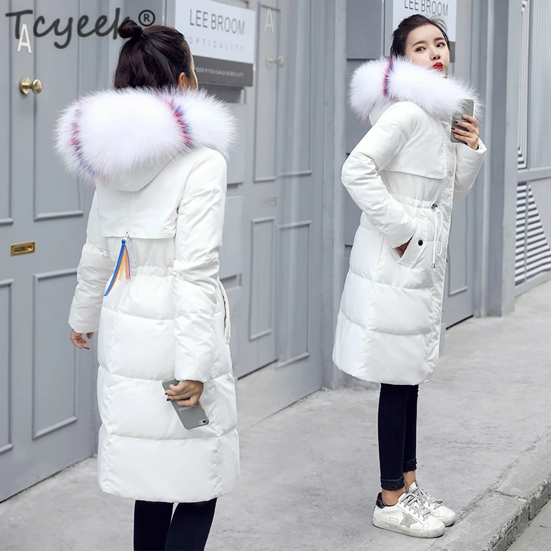

Tcyeek Women Winter Down Jacket Long Down Coat Female Large Fur Hooded Warm Clothes Thick Slim Jackets Ladies Clothing LWL1039