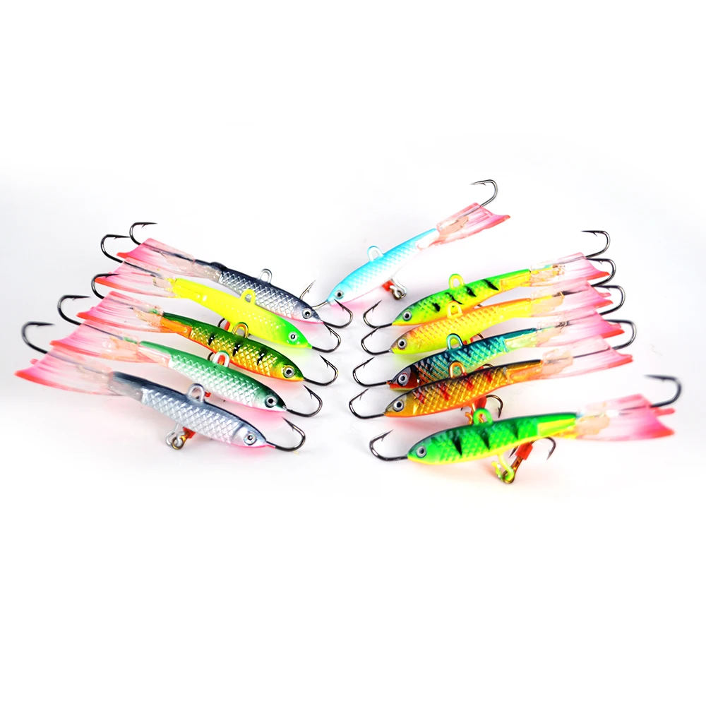 

FISH KING 1PC 15G 77MM Wobbler Crank With Hooks Winter Fishing Jig Head Jigging Lure Ice Fishing Bait Fishing Tackle 3D Eyes
