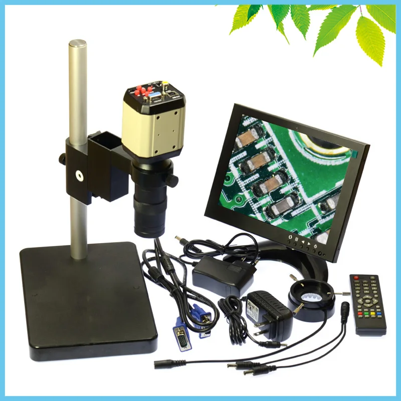 

LCD Monitor 2MP VGA AV Industrial Cross Line Camera Monocular Video Microscope Digital Eyepiece + Ring Light + 100X Lens + Mount