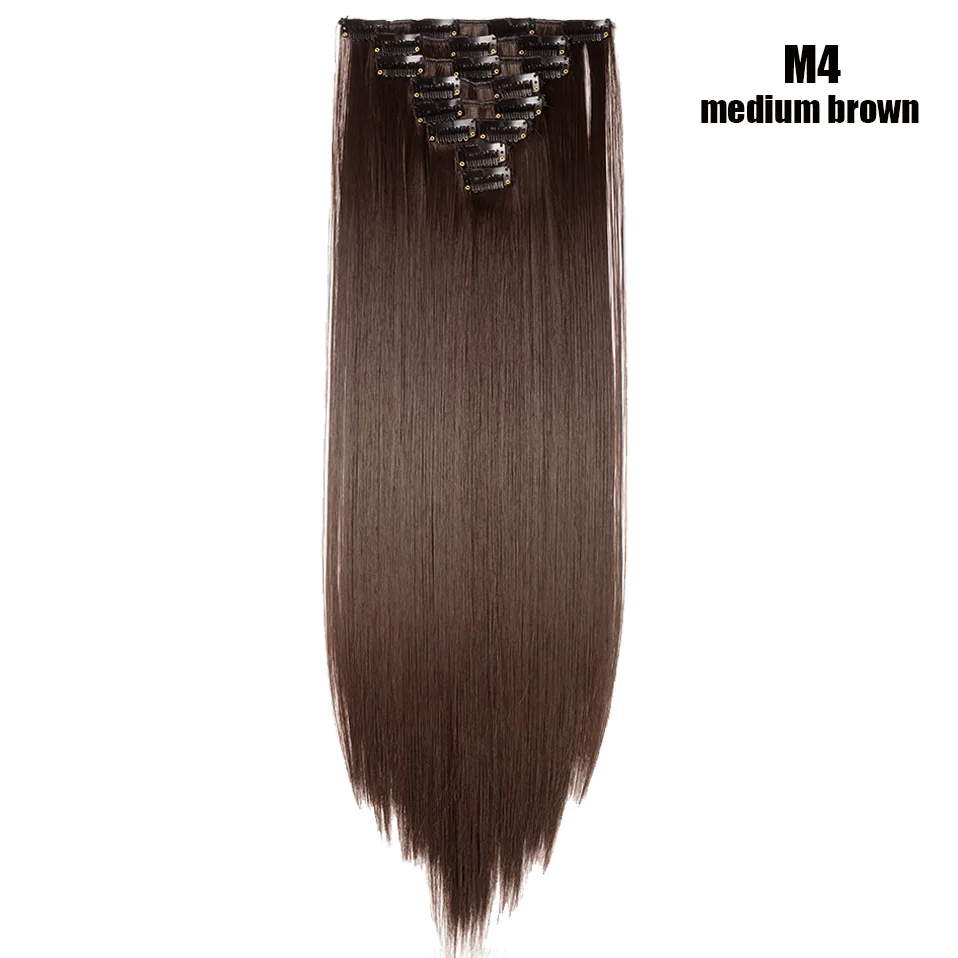 S-noilite 2" 8 шт. заколки для волос Удлинение Длинные прямые женские накладки для волос подделка синтетические волосы на клипсах красные серые выдутые - Цвет: medium brown