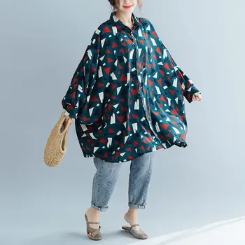 

Casual Lantern Sleeve Blouses For Women Geometric Pattern Top Female Regular Womens Tops And Blouses Contrast ladies tops