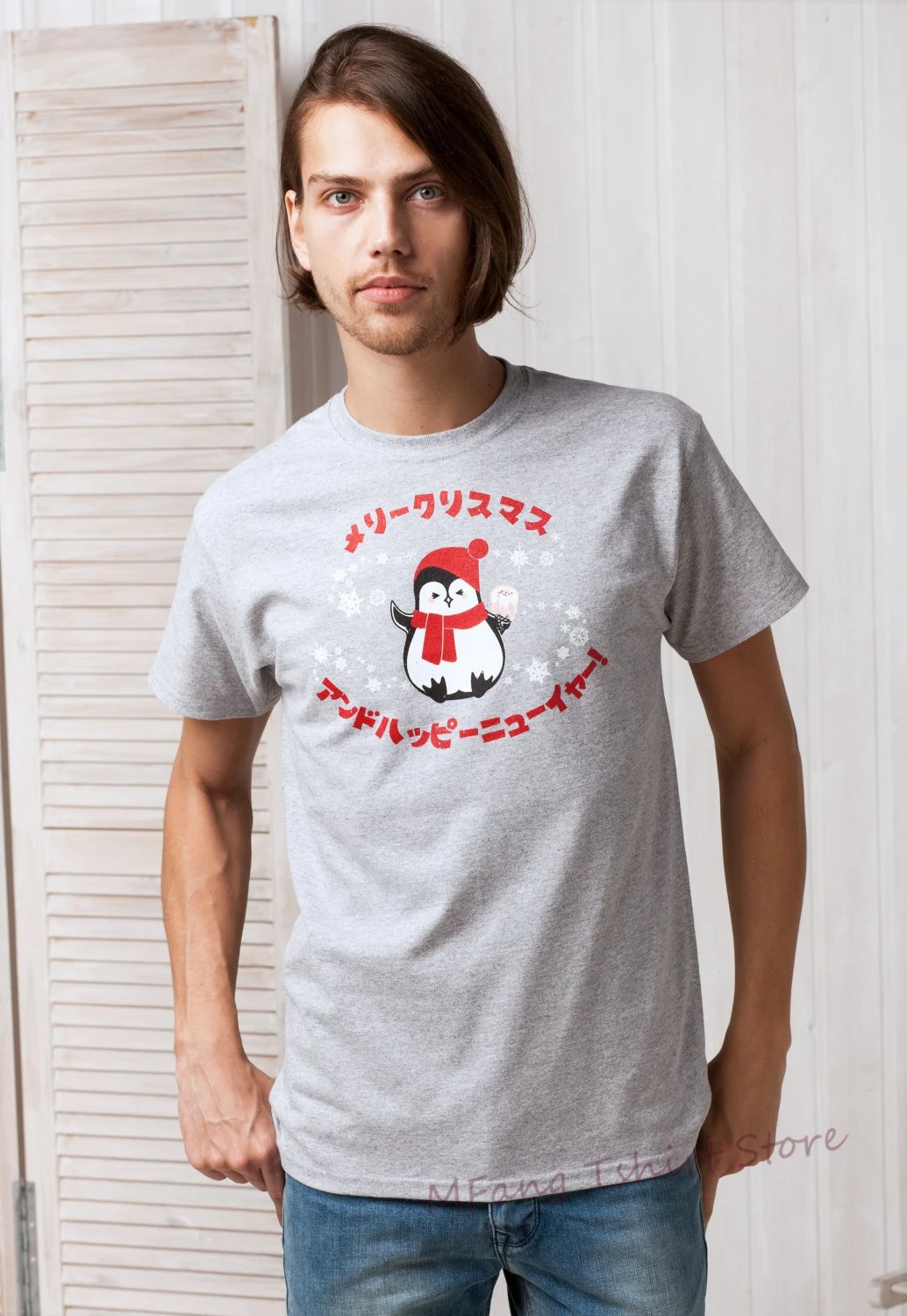 

Japanese tshirt Kawaii Christmas Penguin Japan Anime Manga Holiday Xmas Happy New Year Cute Snowflake Printed Men WoMen Top