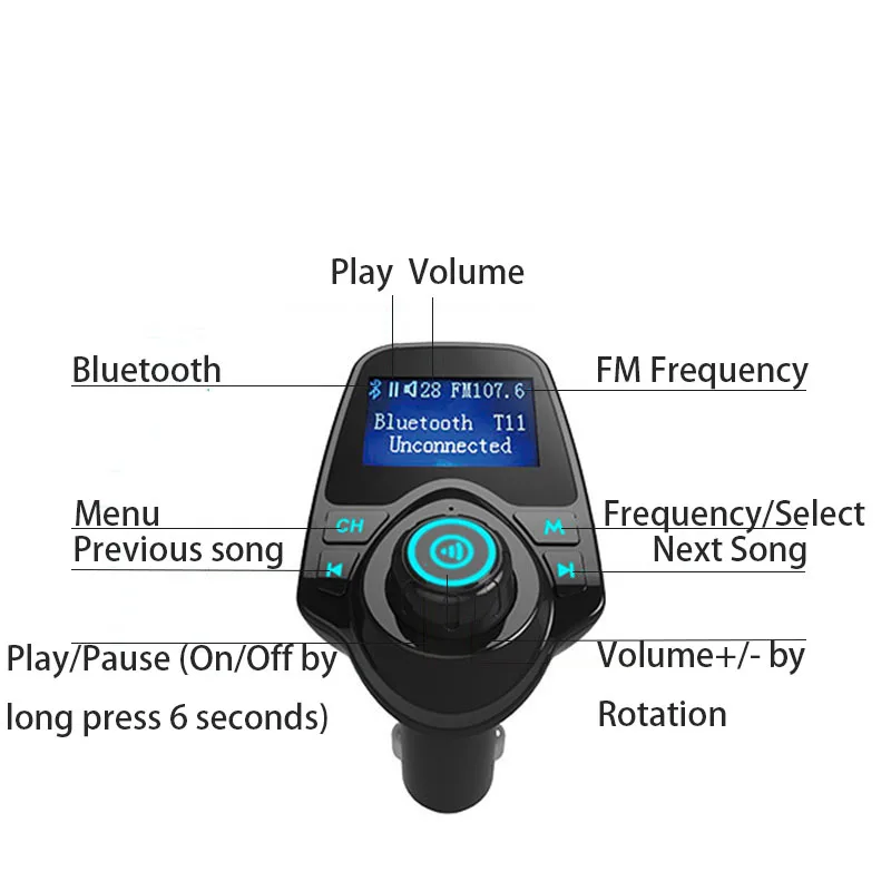 Gakaki Bluetooth Car Kit Hands Free FM Transmitter Handsfree Receiver Dual USB Charger Multifunction Wireless Car MP3 Player