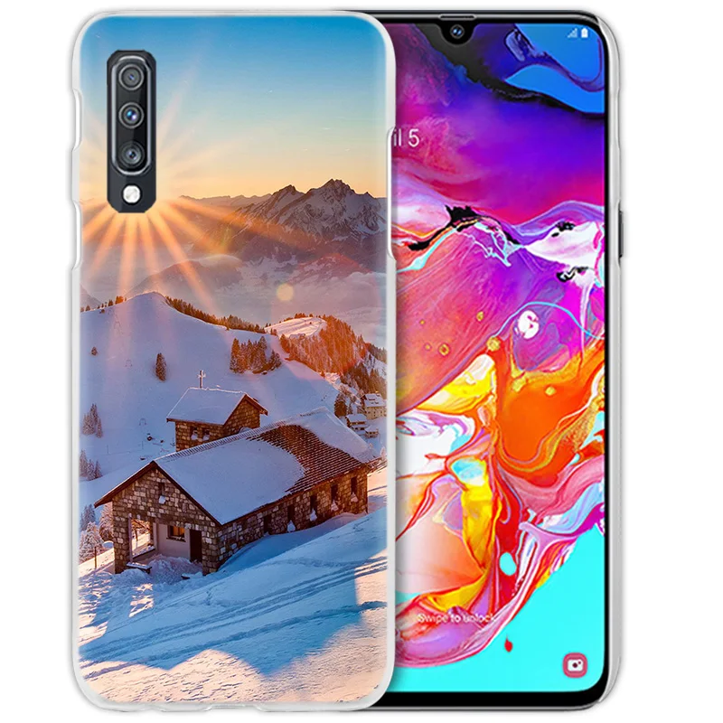 Фиолетовый зимний чехол для samsung Galaxy A50 A70 A20e A40 A30 A20 A10 A8 A6 плюс A9 A7 Прозрачные Жесткие защитные чехлы чехол для телефона горный велосипед