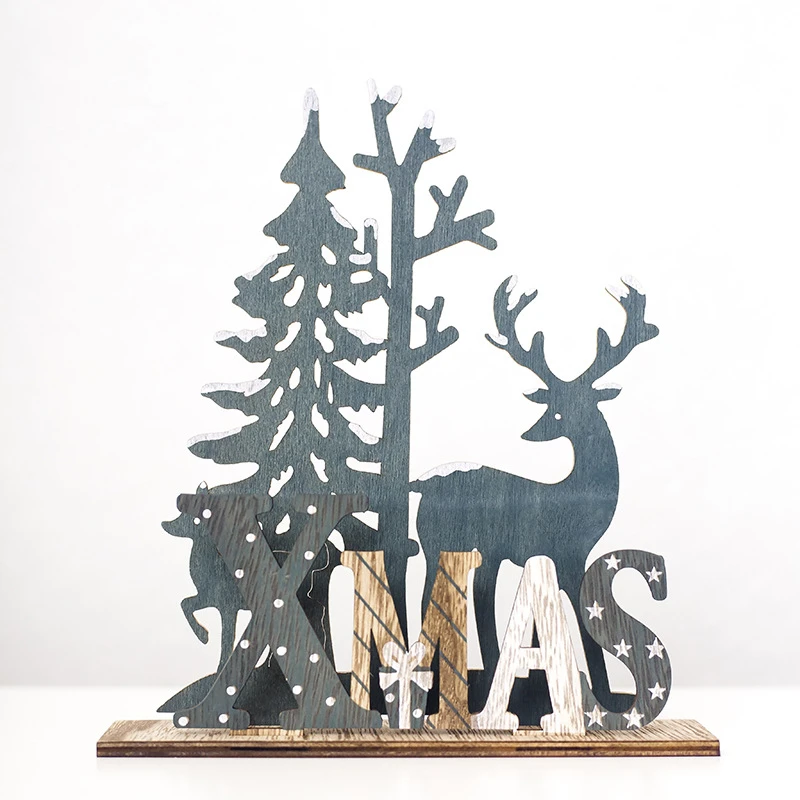 

New DIY Christmas Wooden Christmas Elk Display Painted Wood Christmas Decoration for Home Christmas Party Decorations Kids Gift