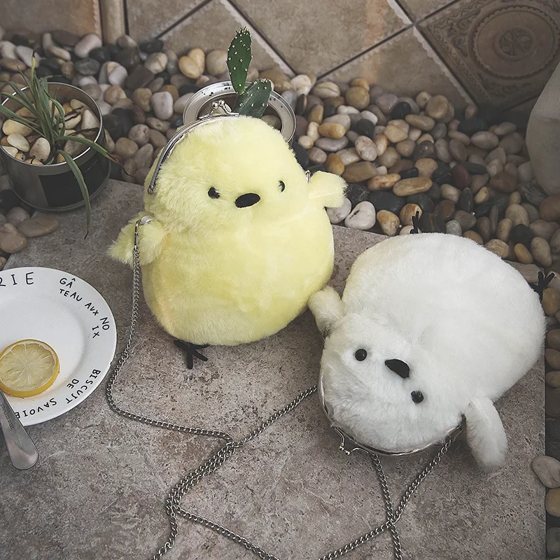 여성 가방 성격 귀여운 작은 치킨 모피 숄더 가방 휴대 전화 메신저 가방 러블리 핸드백 Bolsa