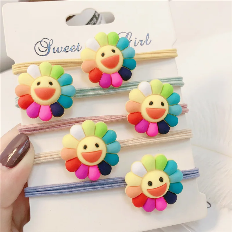 

10pcs/lot Colorful Sunflower Elastic Hair Bands Girl Hairwear Kids Headwear Women Elastic Rubber Band Head Rope Lovely Hair Ring