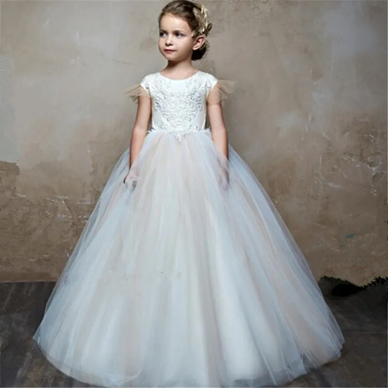 Платье с цветочным узором для девочек, Пышное Платье для свадебвечерние вечеринки, платье для первого причастия, платье принцессы