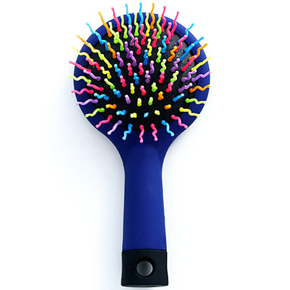 

Creative Rainbow Hair Curl Comb Mini Anti-Static Massage Comb Detangling Hair Comb With Mirror (Blue) Blue