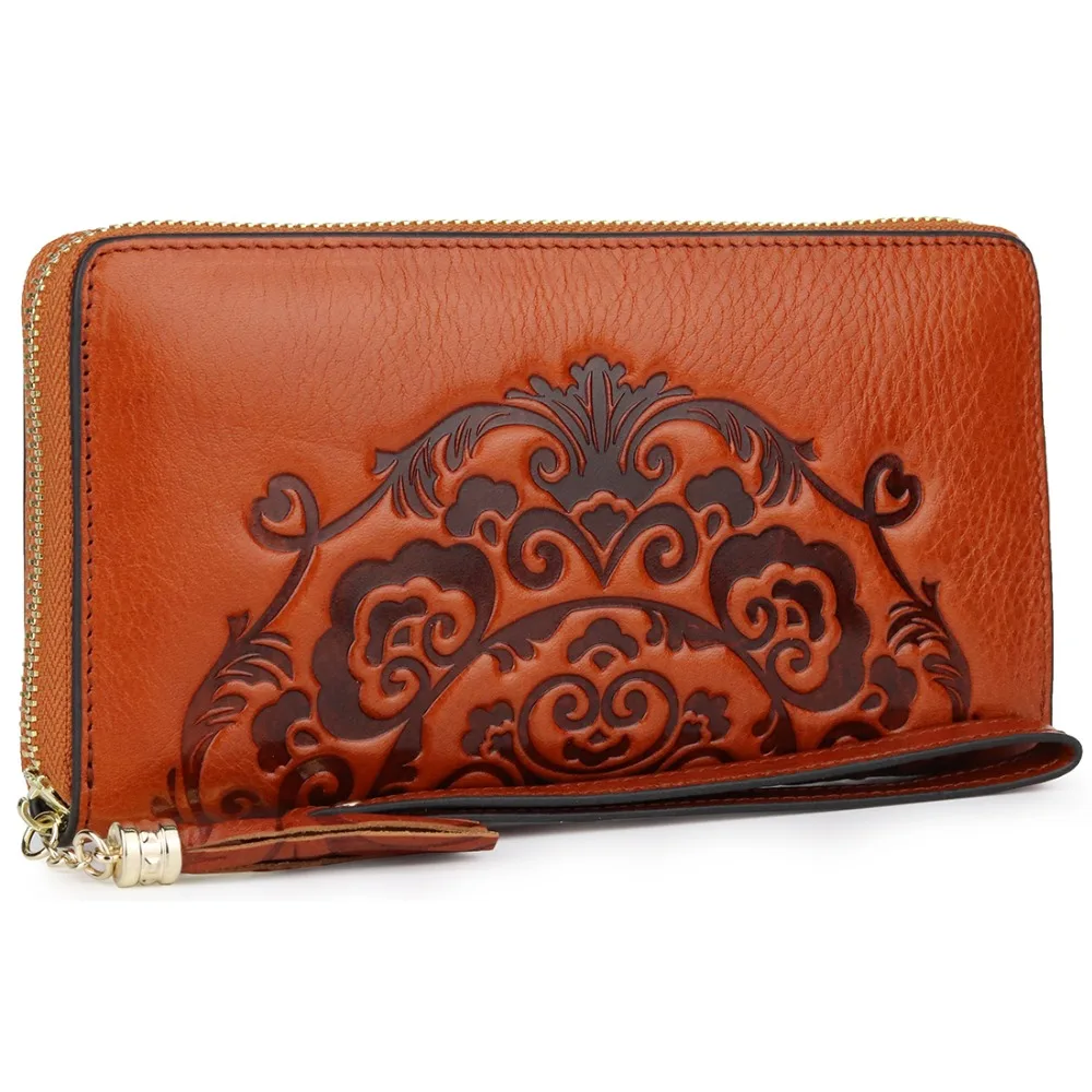 

day clutches bags ladies real leather flower print party long wallet clutches bag women 2019 woman green solid stardard wallets