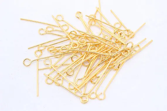 

50 Pcs 24K Eye Pins Gold Plated (0,85x30mm) - Gold Plated Brass Eye Pin *