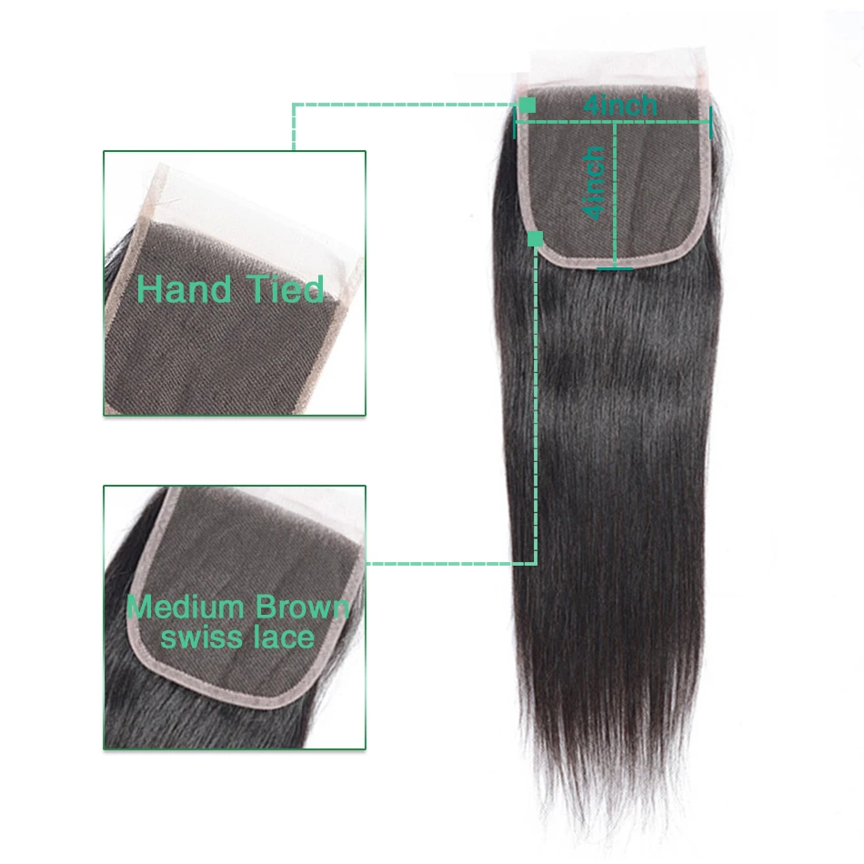 Plecare, 4*4, бразильские прямые волосы, 8-20 дюймов, натуральный цвет, средний коэффициент, не Реми, человеческие волосы для наращивания