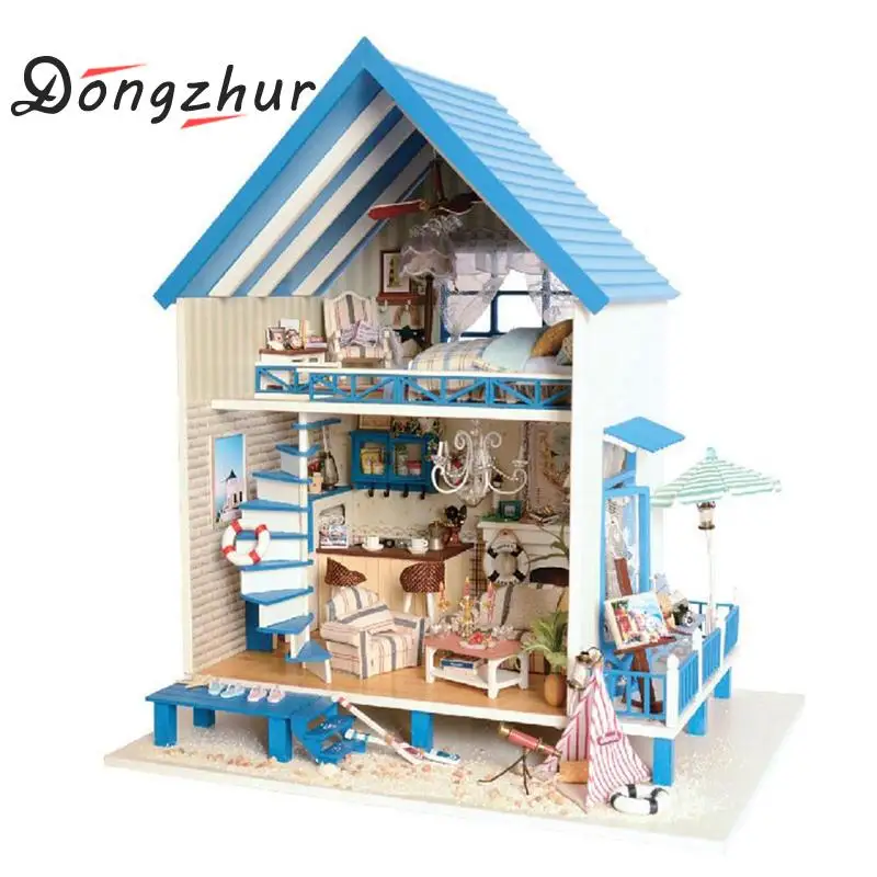 

Dongzhur My Aegean Sea Beach House DIY Handcraft Miniature Project 3D Wooden Dolls House For Birthday Gift Dropship