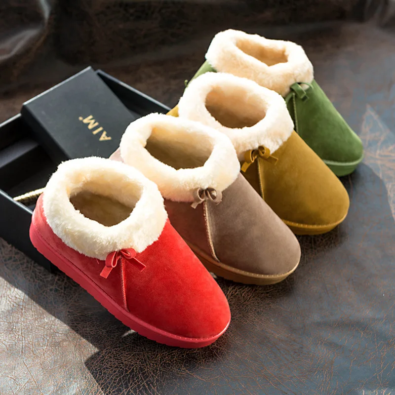 

2016 new fashion style women solid thicken snow boots female causal bow warm comfortable flat ankle shoes ST1517