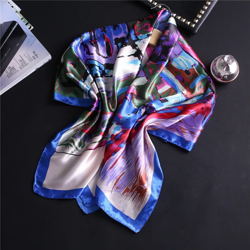 Шелковый шарф с геометрическим граффити, женский платок, бандана, высокое качество, квадратный зимний шарф, Женская повязка на голову, шали, хиджаб, Пашмина - Цвет: D04-1
