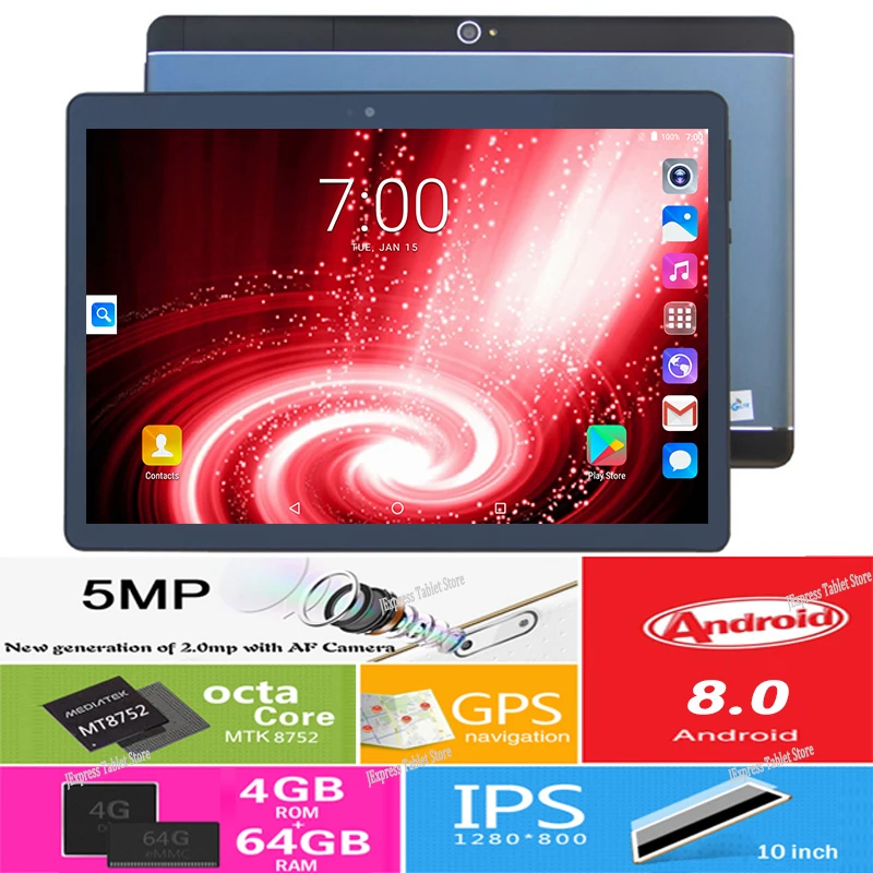 

Play Store/Youtube/Skype 10 inch Android 8.0 MT8752 Octa Core Tablet PC 4GB RAM 64GB ROM 3G/4G LTE Phone Call Wifi A-GPS+Gifts