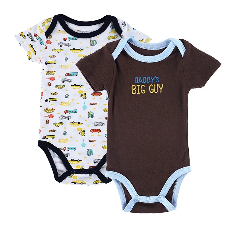 2PCS Summer Style Cotton Baby Boys Girls Clothes Short Sleeve Baby Bodysuits Newborn Clothes Jumpsuit Infant Clothing Color Blue (1)