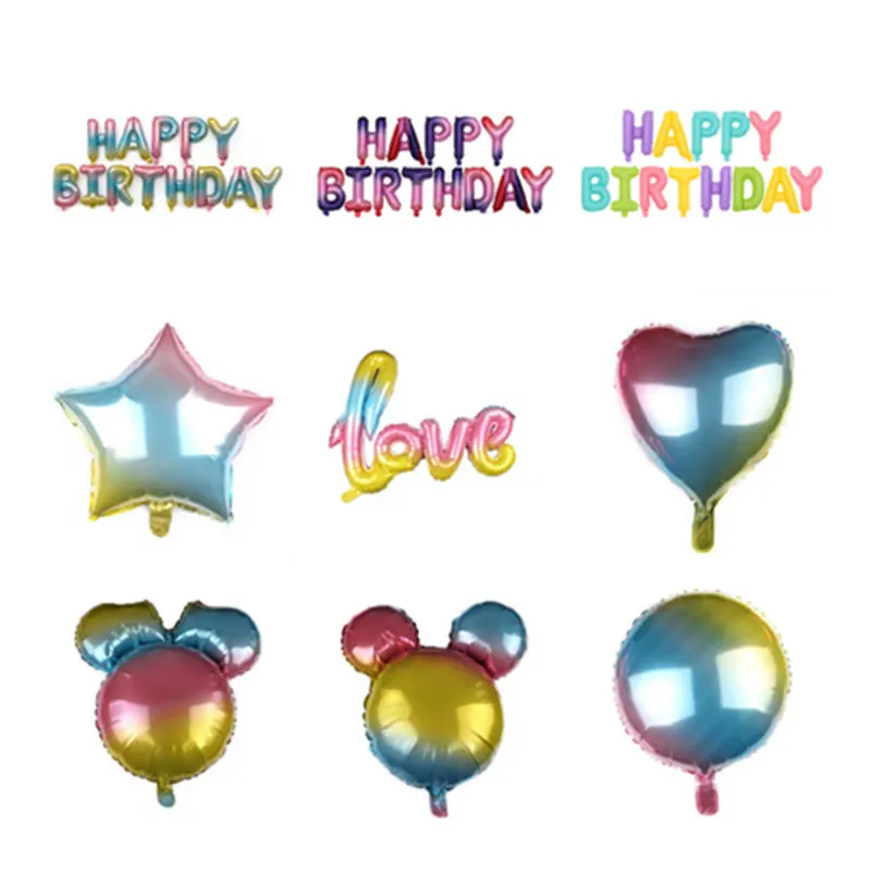 XXPWJ New Gradient Mickey Minnie Happy Birthday Aluminum Balloons Party Wedding Arrangement Balloon Wholesale | Дом и сад