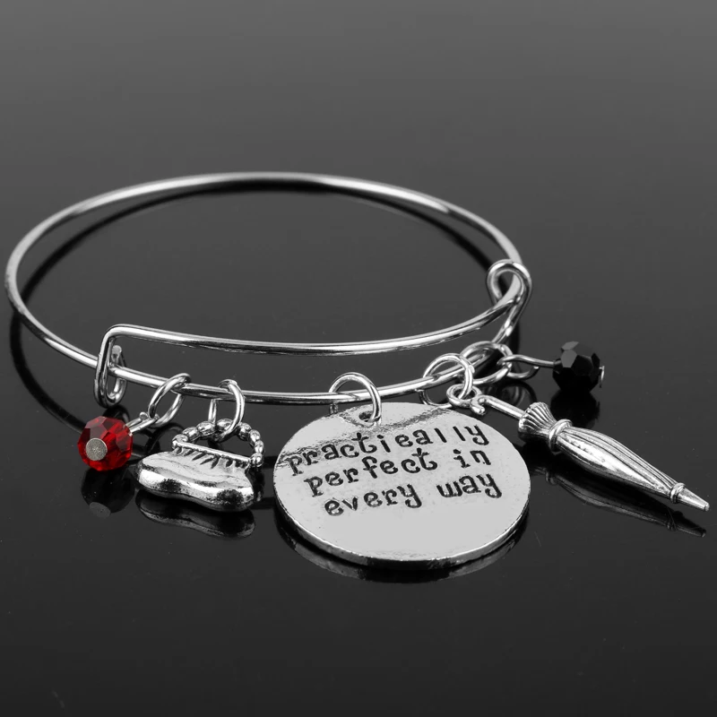 

Mary Poppins Charm Bracelet "Practically perfect in every way" Umbrella Handbag Bangle &Bracelet Handmade Wristbands For Women