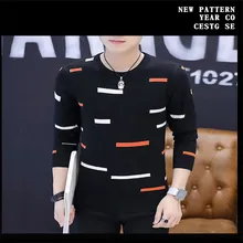 2017 Fall men casual sweater long sleeves O collar shirt warm sweater Masculino fashion stripes