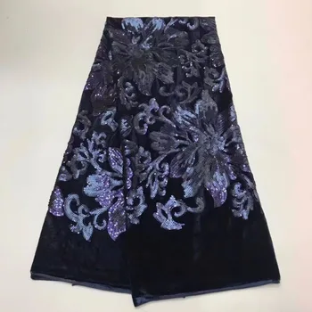 

2019 Latest Royal blue French net Lace with velvet fabric Fabrics High Quality Tulle African Lace Fabric Nigerian Wedding Dress