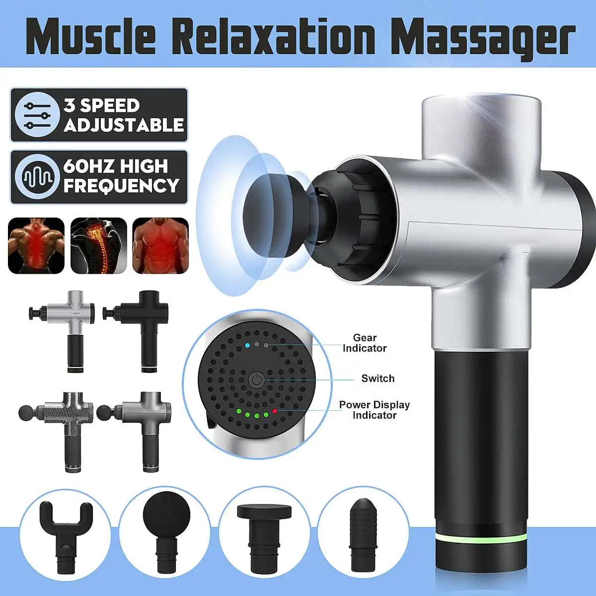 

Professional Fascia Guns Muscle Relaxation Massager Gym High Frequency Vibration Percussion Massage 4 massage heads