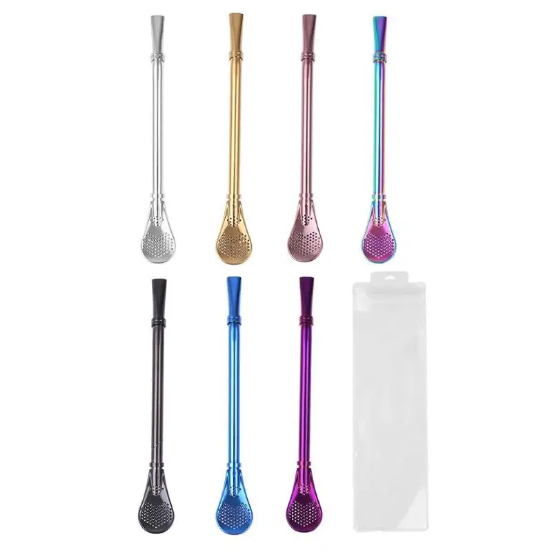 

Stainless Steel Spoons Drinking Straw with Filter Stirring Coffee Spoons Teaspoon Yerba Mate Drink Mixing Milkshake Tableware