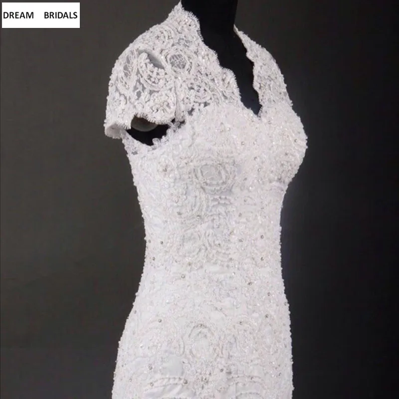 Luxury Heavy Beading Lace Wedding Dresses 2019 Cap Sleeve Tiered Train Bridal Gowms Mermaid Vestido De Noiva Custom Made (2)