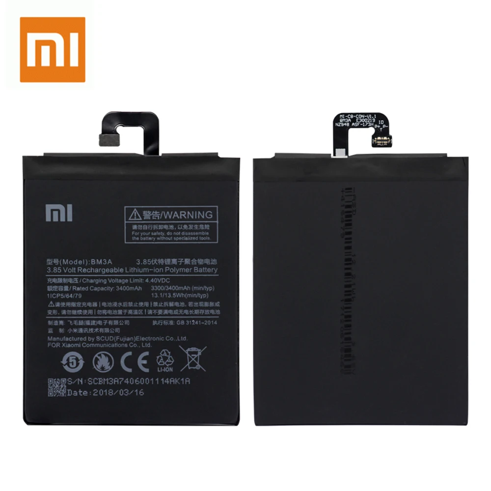Сменный аккумулятор для Xiaomi Mi Note3 Note 3 BM3A Аутентичные батареи 3400 мАч 85 В бесплатная