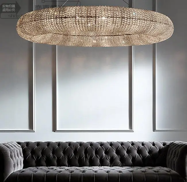 Американский RH Crystalhalo блеск де Cristal Led легкий круглый кулон K9 кристалл Лофт Ресторан минимализм шнур Подвесная лампа