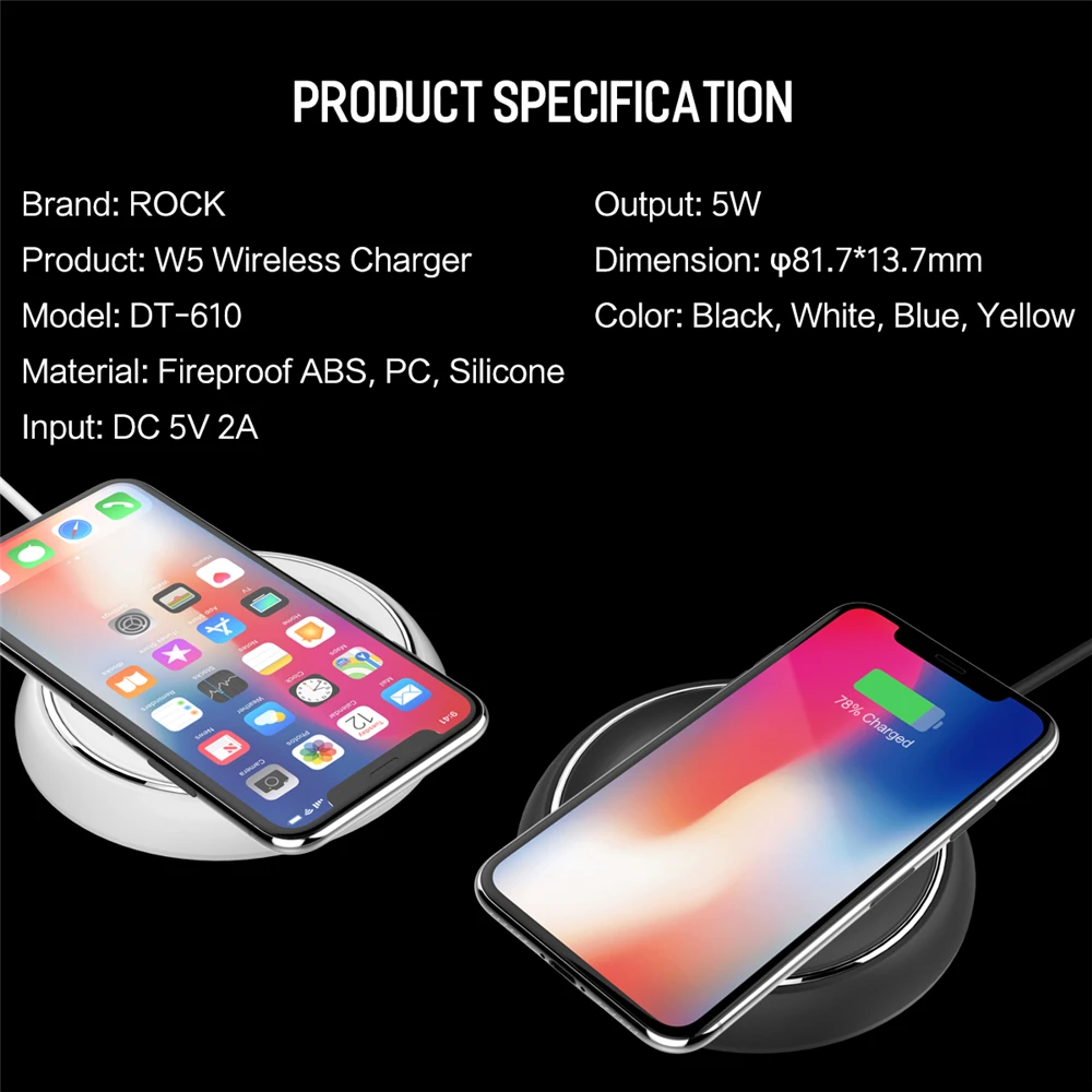 QI Беспроводное зарядное устройство, ROCK Dual Coil зарядная подставка 10 Вт для iPhone X 8 samsung Note 8 S8 Plus S7 S6 Edge держатель док-станции
