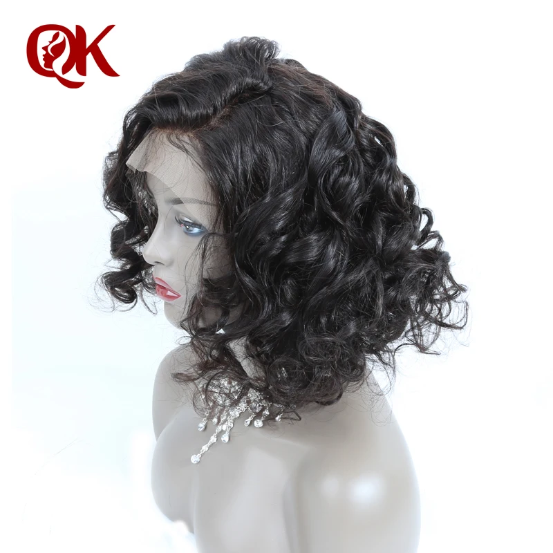 Queenking волосы 250% Плотность фронта шнурка человеческих волос парики с волосами младенца свободная волна короткие боб парики бразильские волосы remy