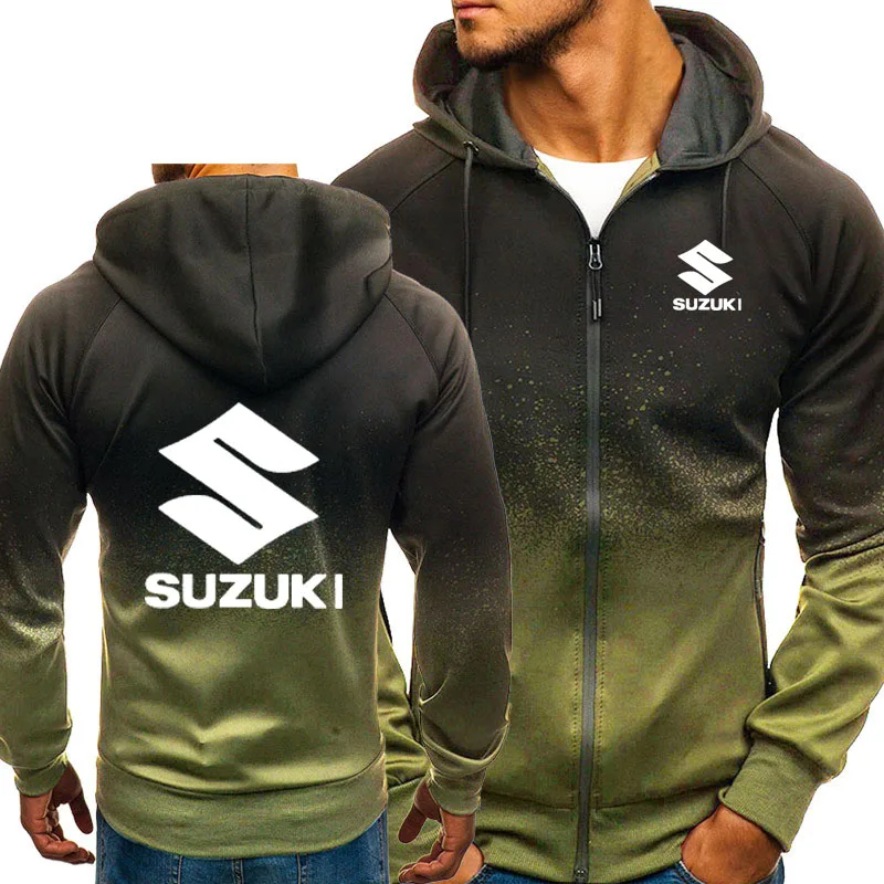 Толстовки для мужчин, автомобиль Suzuki, логотип, принт, повседневный хип-хоп Harajuku, градиентный цвет, с капюшоном, флисовые толстовки, куртка на молнии, мужская одежда