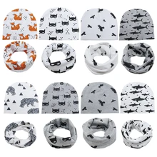 1Pcs Baby Hat Neck Scarves Animal Print Cotton Girl Boy Beanie Scarf Toddler Infant Kids Caps Cartoon Knit Bonnet Accessories