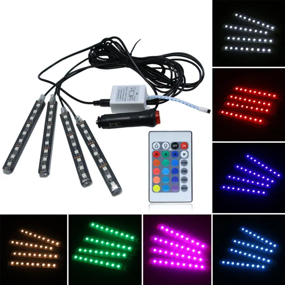 

12V Car RGB LED DRL Strip Light Car Auto Remote Control Interior Floor Decorative Flexible LED Strip Atmosphere Lamp Fog Lamp
