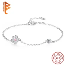 BELAWANG 925 стерлингового серебра Маргаритка цветок браслет для женщин Регулируемая цепь и Кристалл Шарм браслет дружбы ювелирные изделия