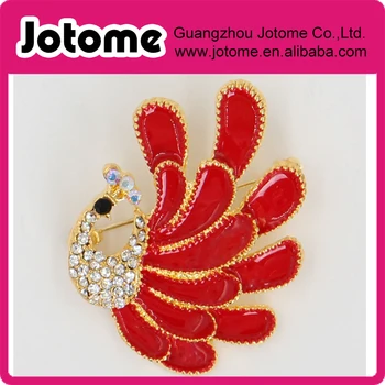 

Gorgeous Peacock Red enamel Crystal Rhinestone Wedding Brooch Pin