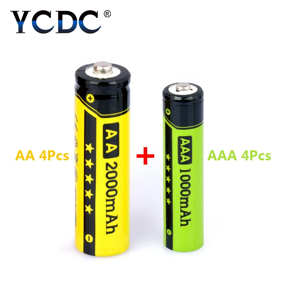 YCDC 8 шт = AA + AAA аккумуляторы 1 2 V Ni MH 1000mAh 2000mAh nimh аккумулятор с ячейками держатель