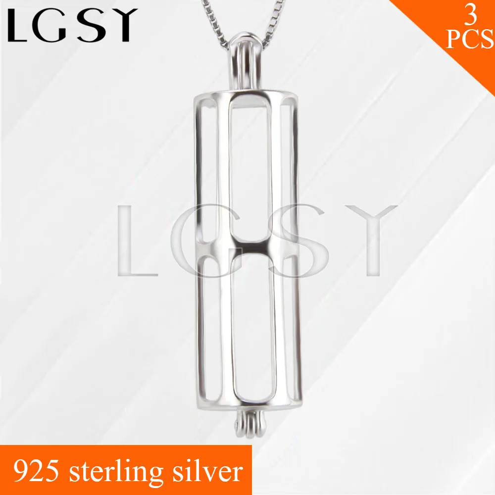 

Simple design LGSY 925 Sterling Silver rectangle shape Cage Pendants Necklace Pearls Charms 3pcs
