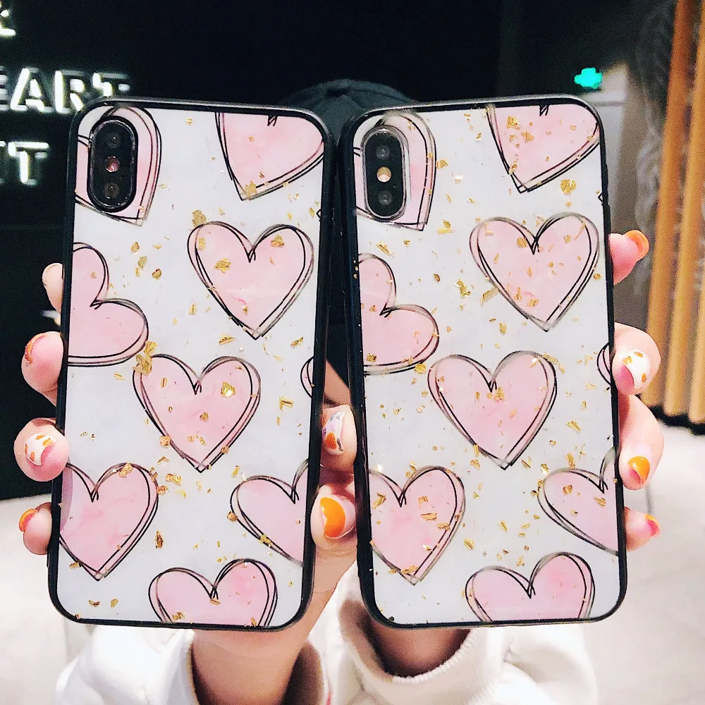 

Fashion Glitter Mobile Phone Case For iphone 6 6s 7 8 Plus Luminous love Shockproof Cover Fundas For iphone X XR XS MAX Coque