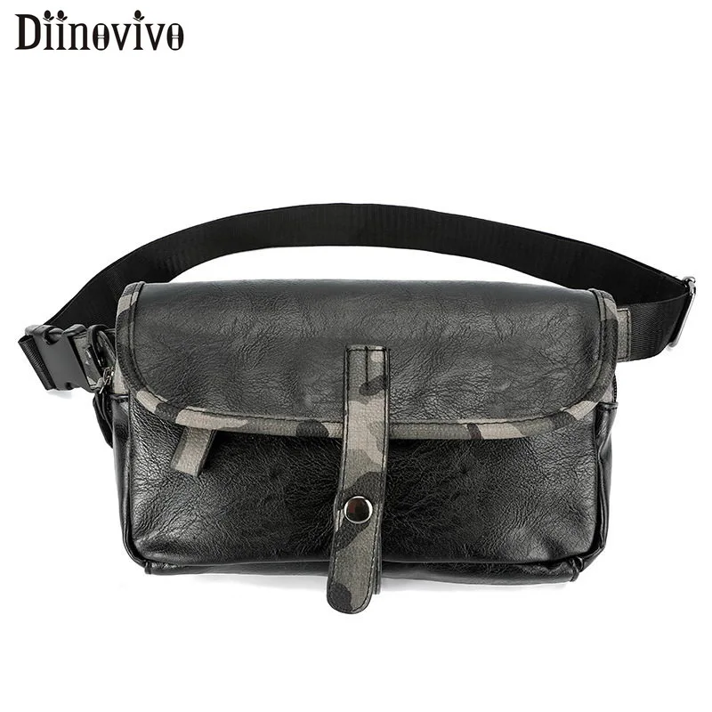 

DIINOVIVO Camouflage Fanny Pack Leather Chest Bag Travel Female Bag Purse High Quality Waist Bags Unisex Coin Phone Bag WHDV1108