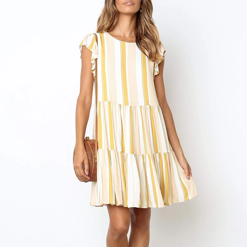 

Dress Women Striped Ruffles Summer Dress Mini Vintage Elegant Casual Party Night Dress 2019 Plus Size Vestidos Robe Femme 19A29