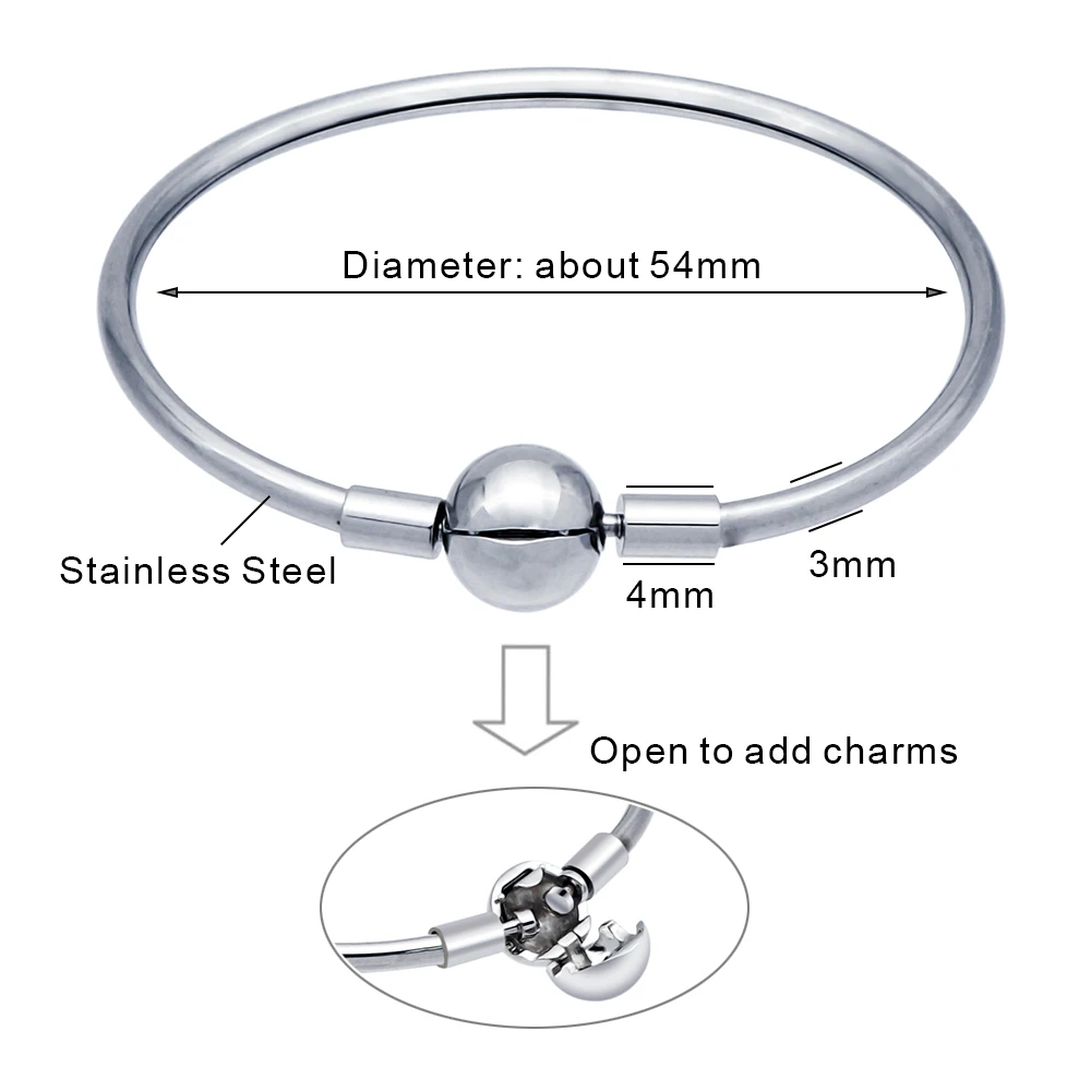Браслет-манжета из нержавеющей стали, серебряный цвет, сделай сам, браслеты, подходят для шарма, бусины, модные ювелирные изделия для мужчин и женщин
