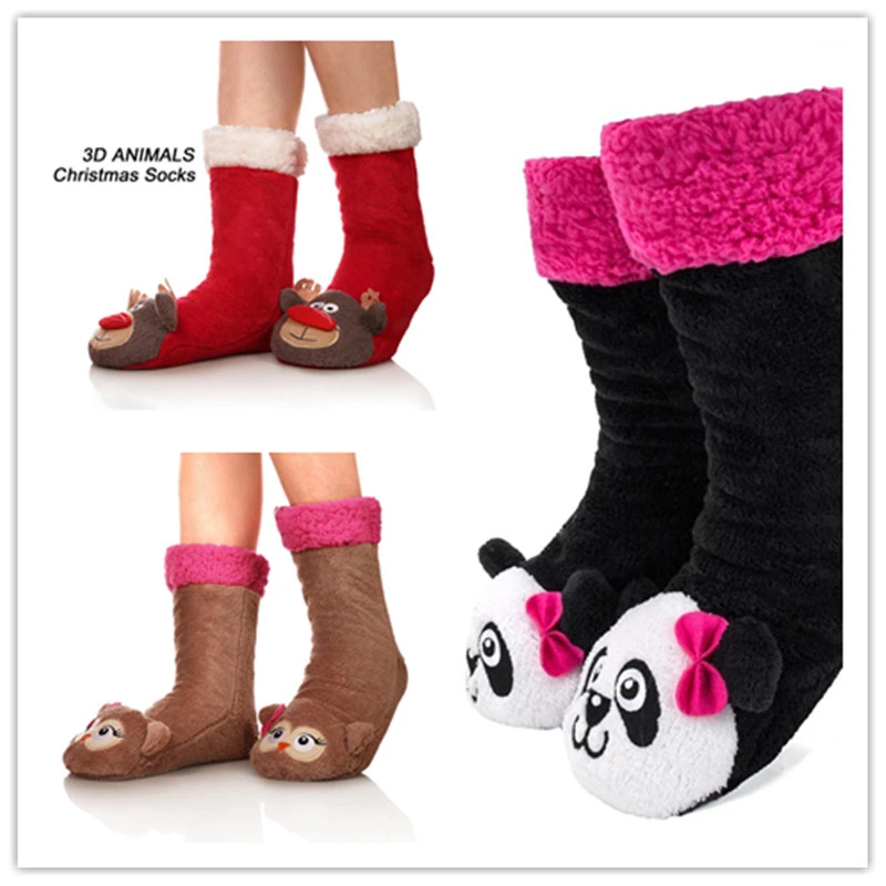 Skinfullyswee 3 Pair 3D Animals Long Floor Socks Home Slipper Sock