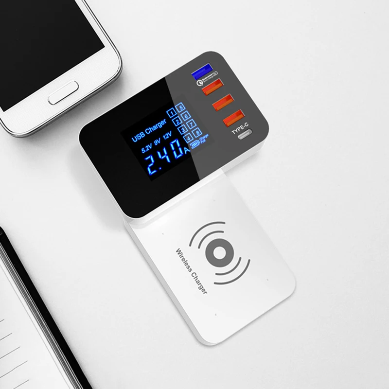 Thbelieve QC 3.0 Quick Wireless Charger 4 USB Multi Port Chargers Type C Mobile Phone Charging Station EU UK US Cellphone Charge (21)