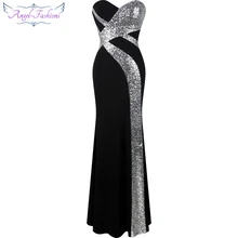 Длинное платье для выпускного вечера Angel-Fashion Женская без бретелек крест-накрест Классическая Русалочка вечерние платья Черный Белый 331