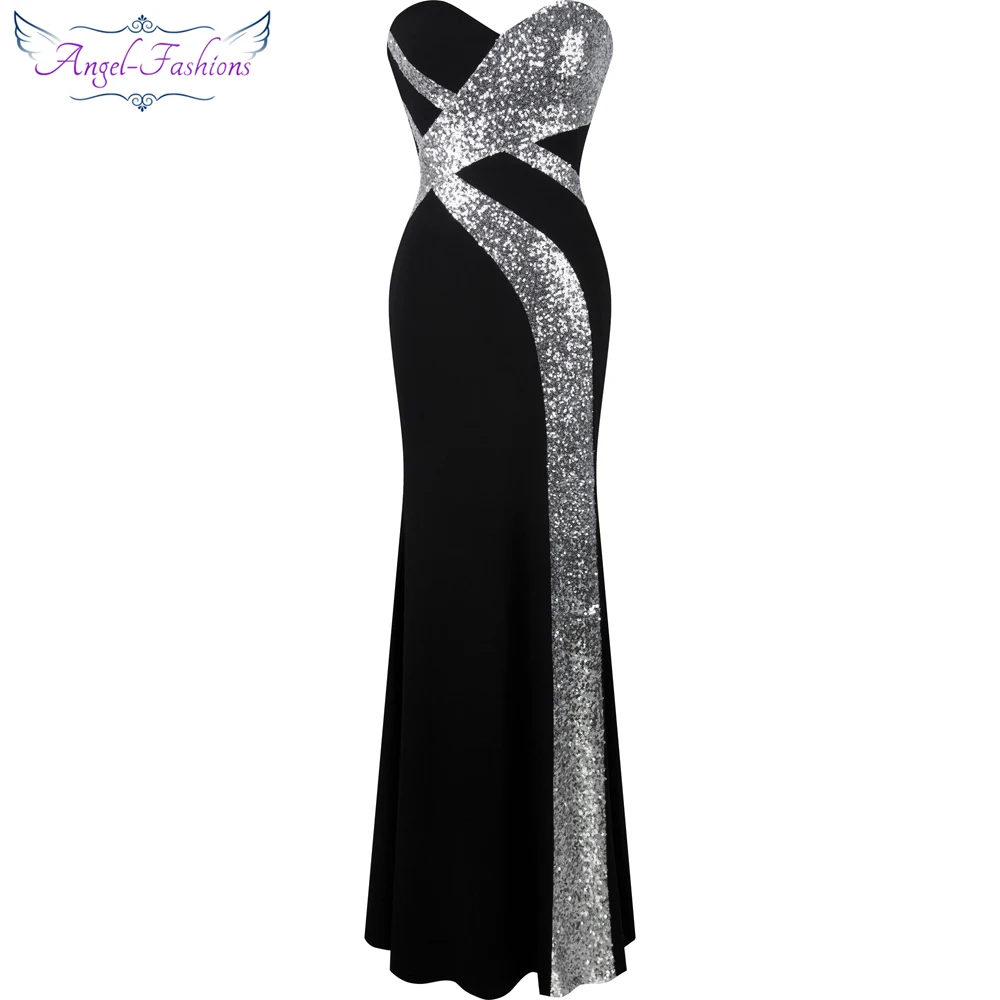 Goede Lange Prom Dress Angel fashions vrouwen Strapless Criss Cross Classic Mermaid Party Gown Zwart Wit 331